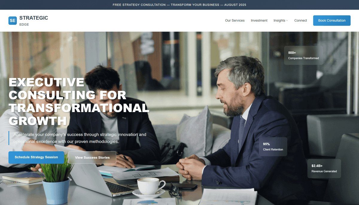 A professional and strategic website layout